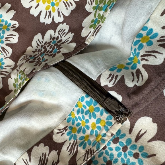 Boden Y2K Blue Green Retro Floral Print Brown Midi Skirt 100% Cotton Sz 12 Long - Picture 7 of 9